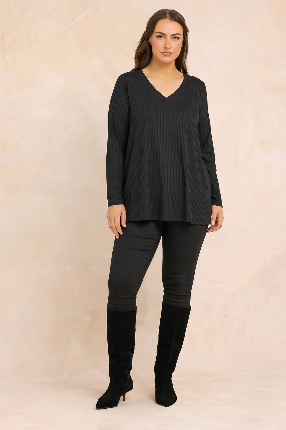 Evans Curve Black Premium Ribbed Modal Blend Swing Top