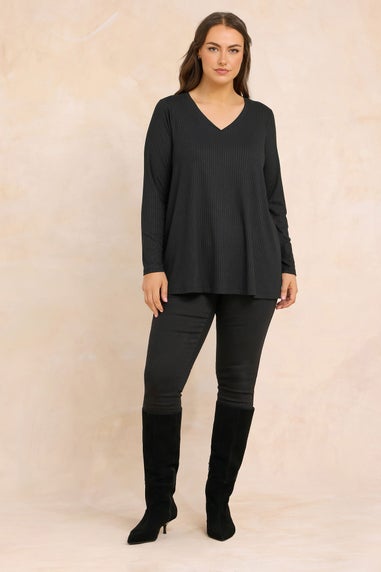 Evans Curve Black Premium Ribbed Modal Blend Swing Top