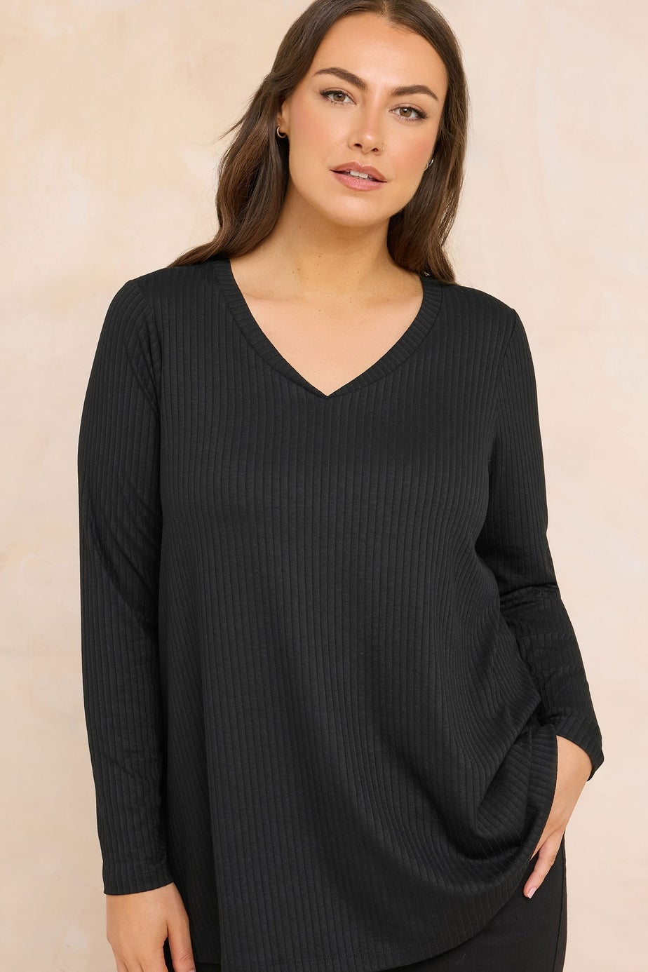 Evans Curve Black Premium Ribbed Modal Blend Swing Top