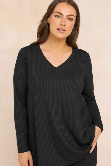 Evans Curve Black Premium Ribbed Modal Blend Swing Top