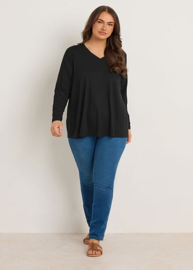 Evans Curve Black Premium Ribbed Modal Blend Swing Top