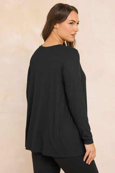 Evans Curve Black Premium Ribbed Modal Blend Swing Top