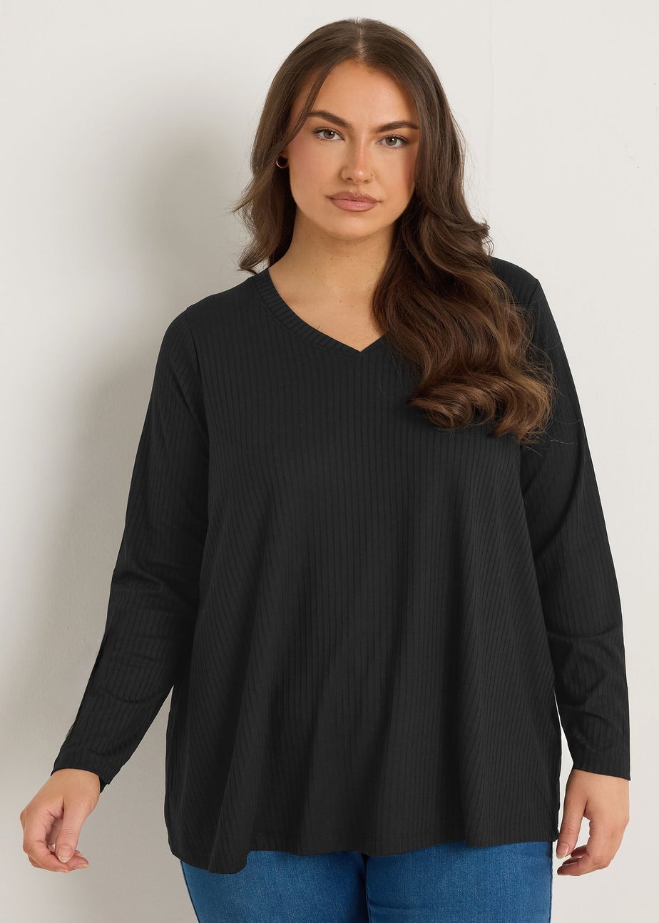 Evans Curve Black Premium Ribbed Modal Blend Swing Top