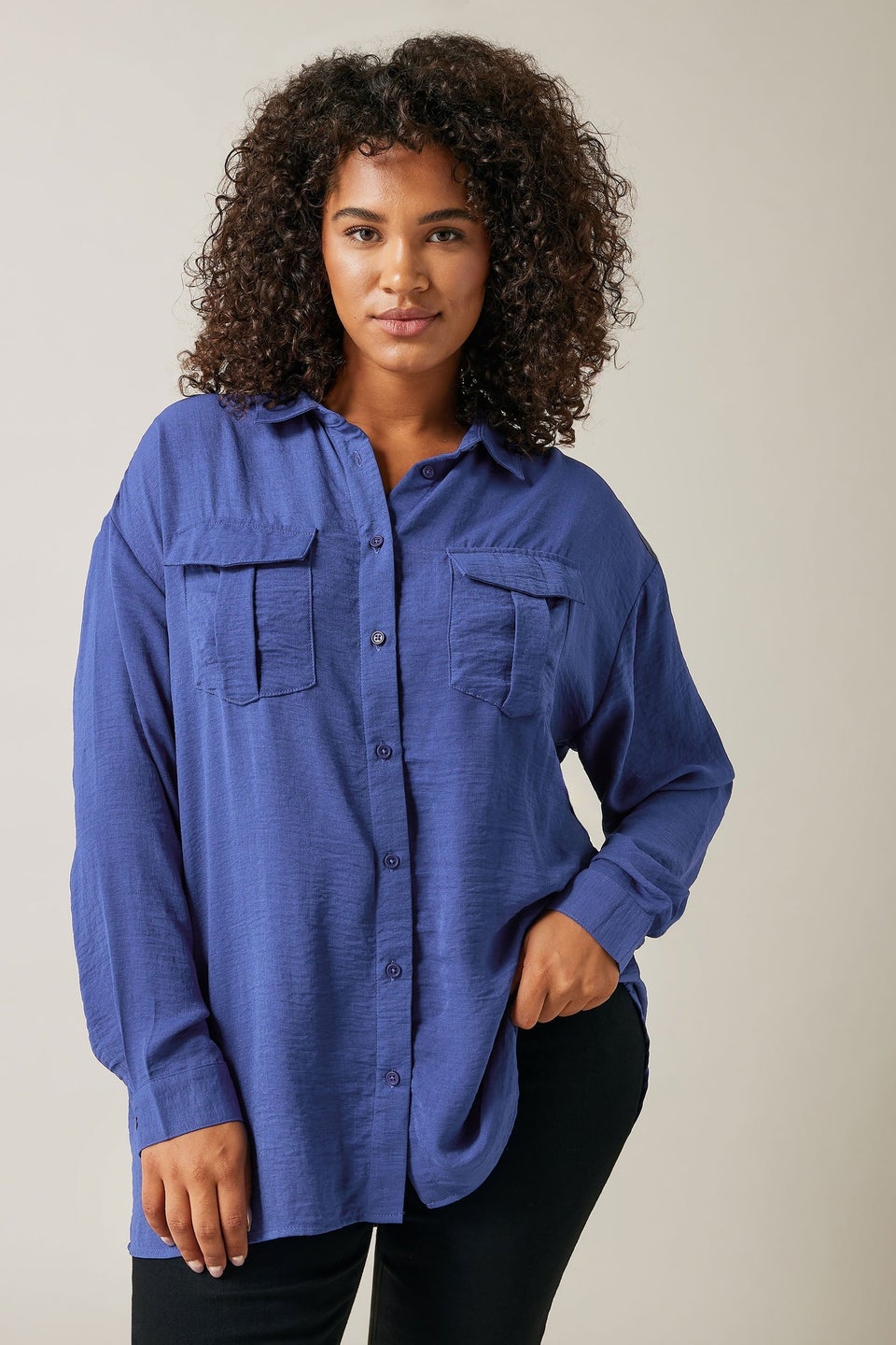 EVANS Curve Cobalt Blue Long Sleeve Utility Shirt