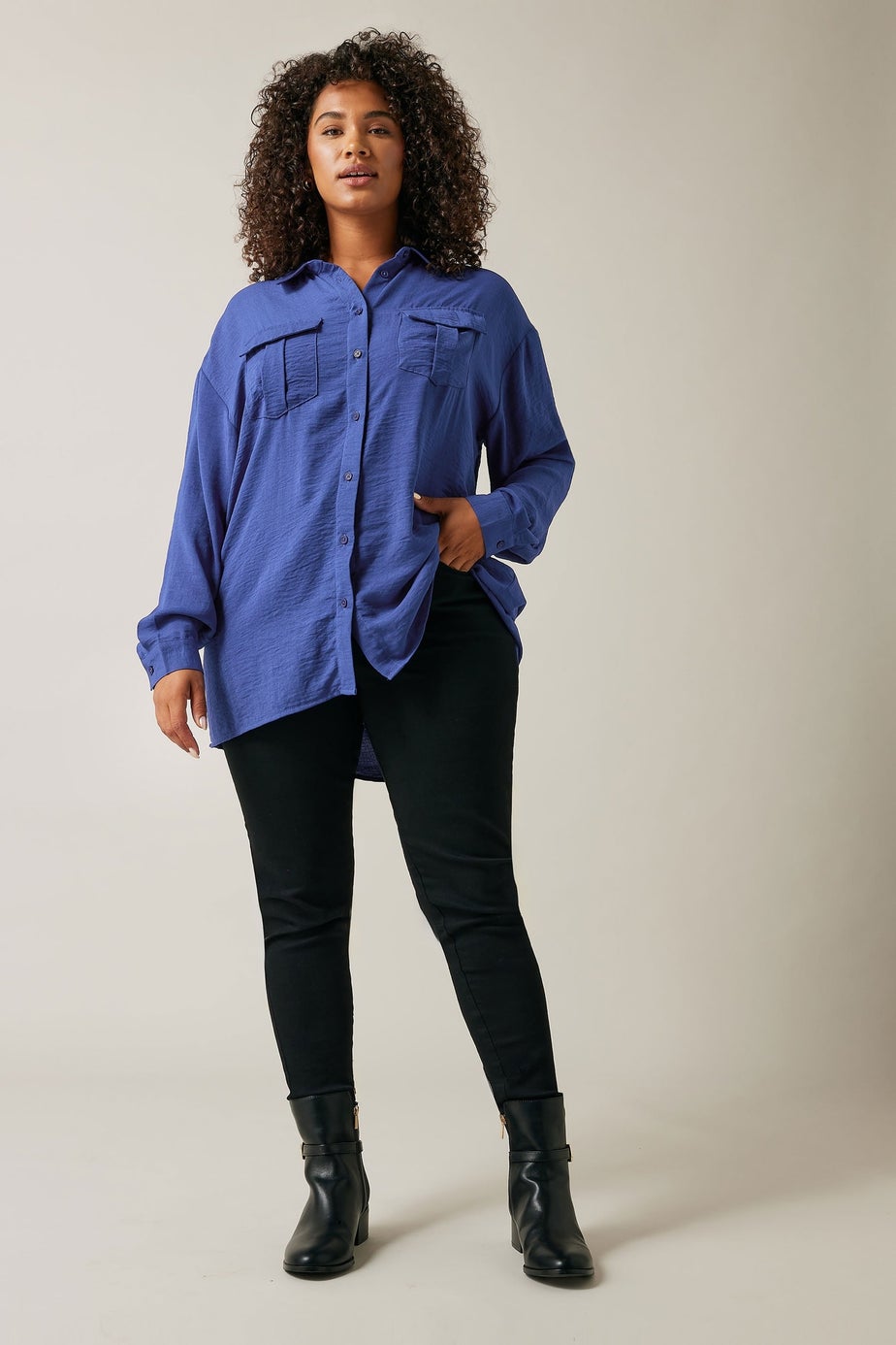 EVANS Curve Cobalt Blue Long Sleeve Utility Shirt