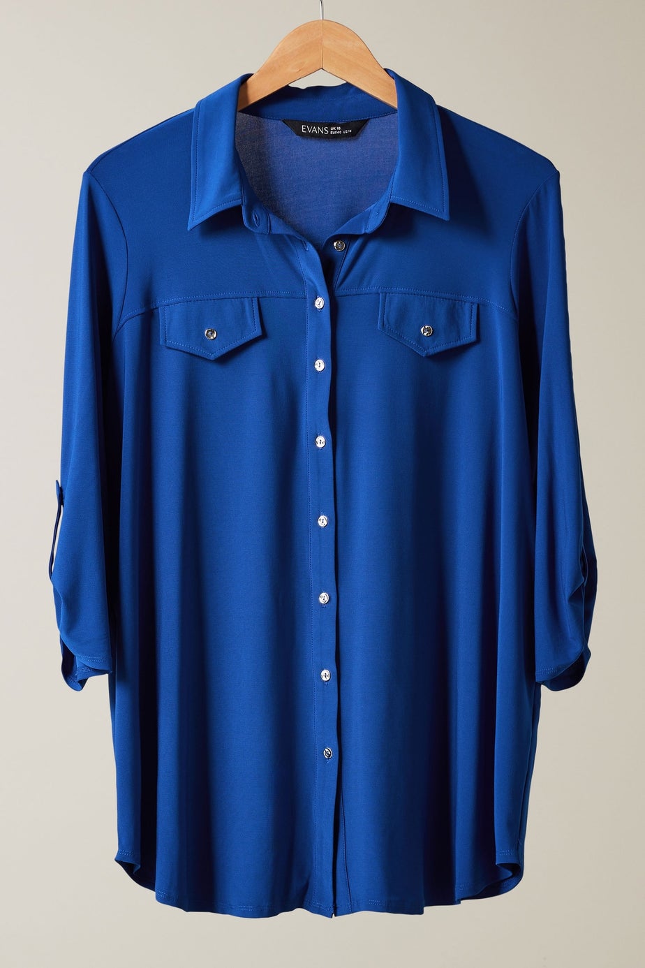EVANS Curve Cobalt Blue Tab Sleeve Blouse
