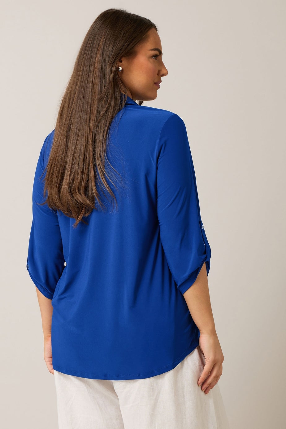 EVANS Curve Cobalt Blue Tab Sleeve Blouse
