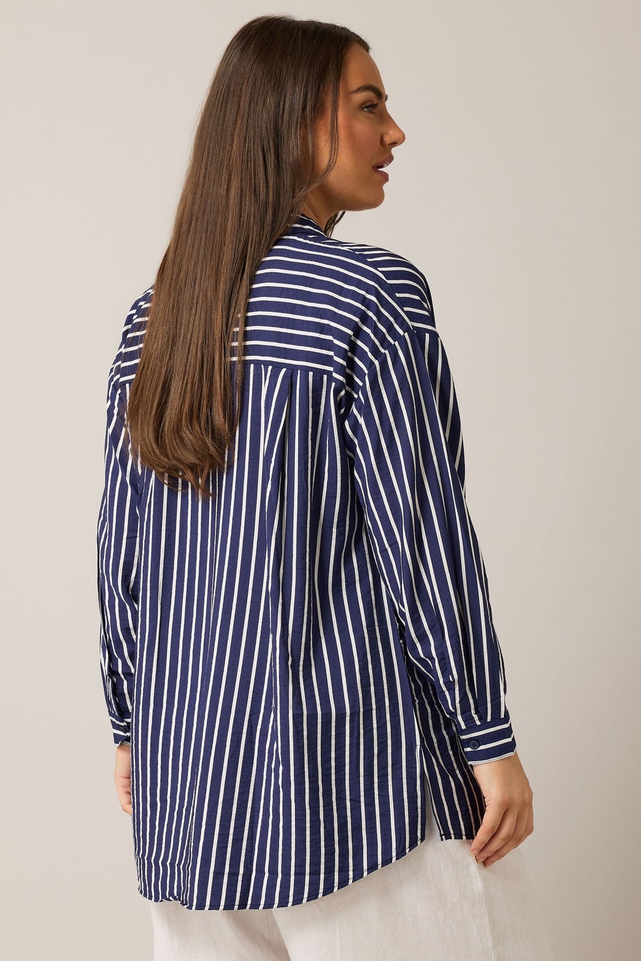 EVANS Curve Blue & White Stripe Girlfriend Shirt