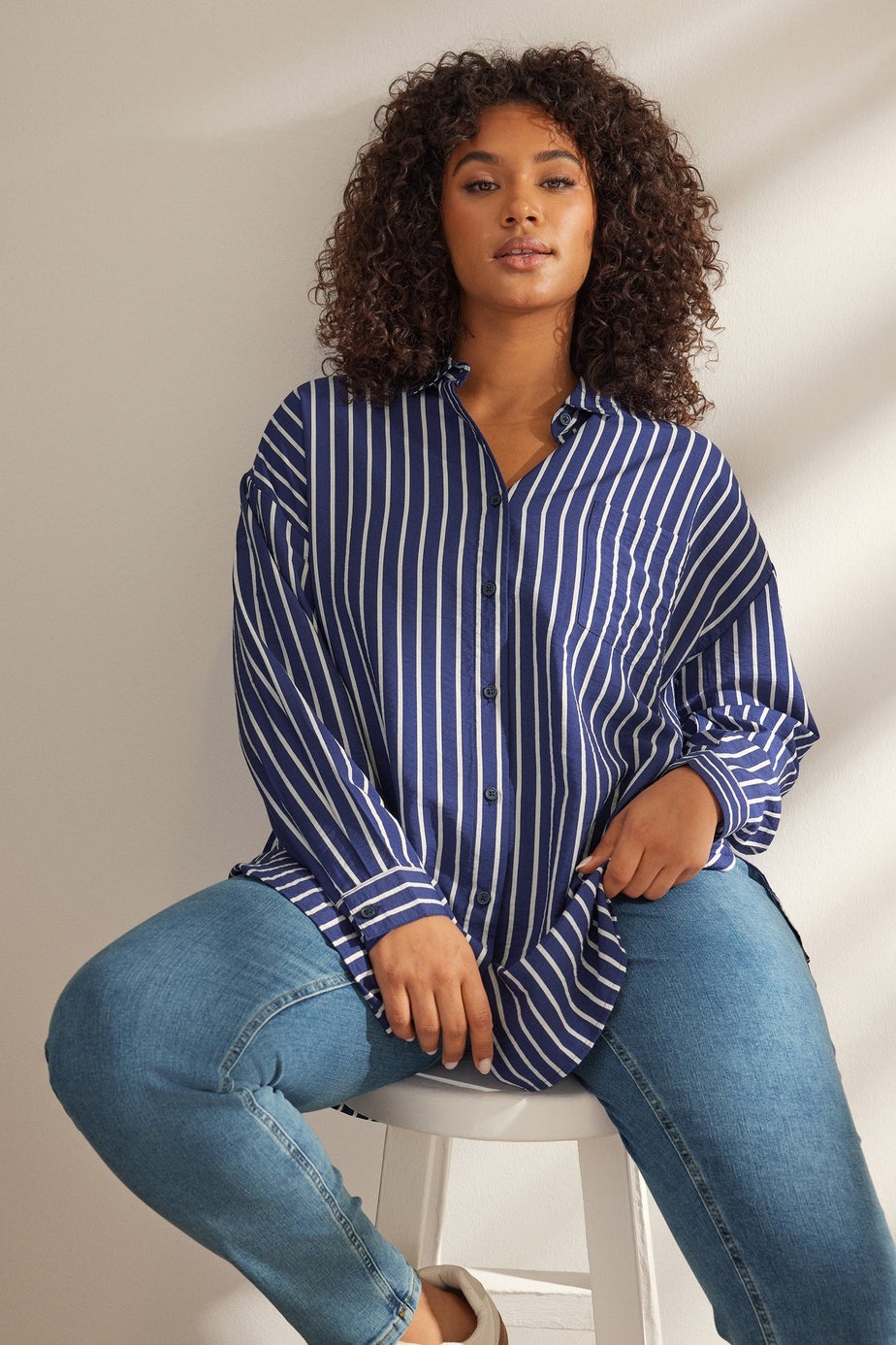 EVANS Curve Blue & White Stripe Girlfriend Shirt