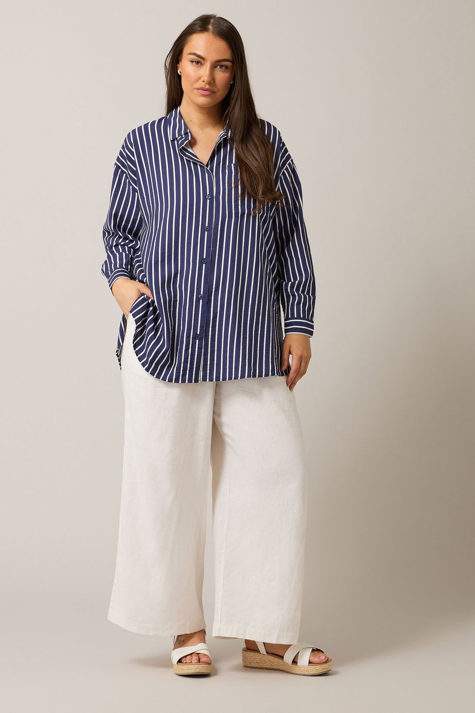 EVANS Curve Blue & White Stripe Girlfriend Shirt