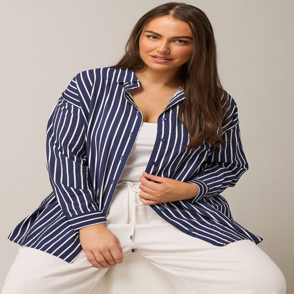 EVANS Curve Blue & White Stripe Girlfriend Shirt