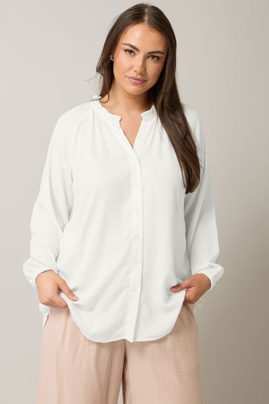 EVANS Curve White Frill Neck Blouse