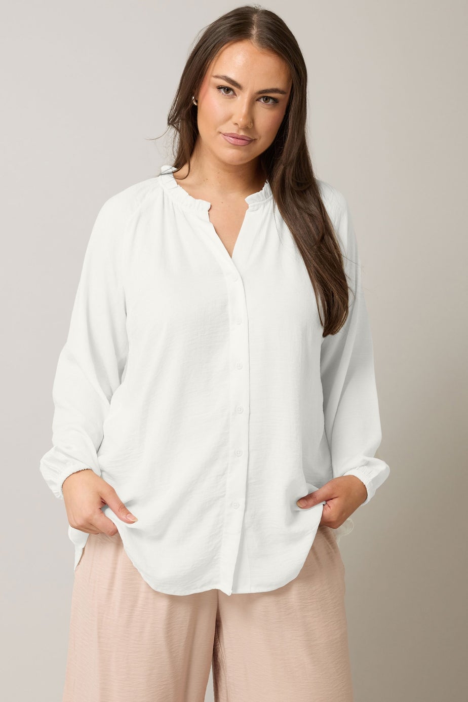 EVANS Curve White Frill Neck Blouse