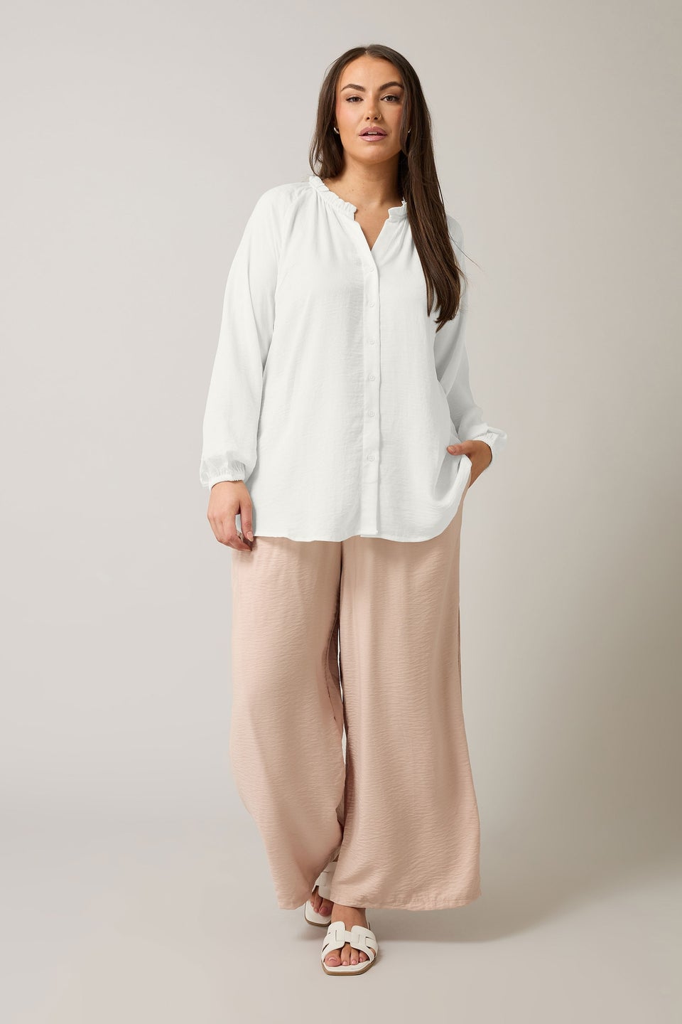 EVANS Curve White Frill Neck Blouse