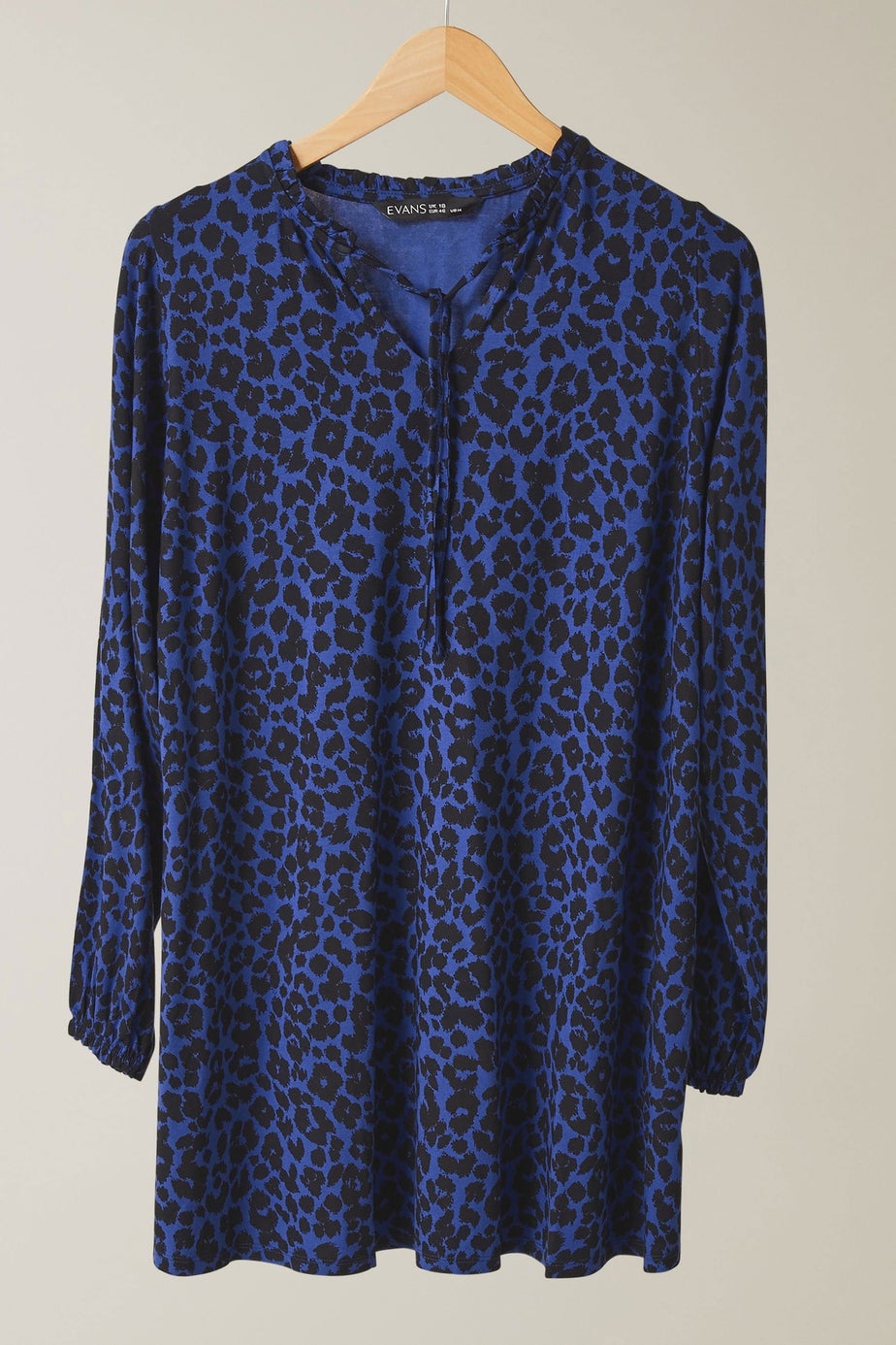EVANS Curve Blue Animal Print Tie Neck Top
