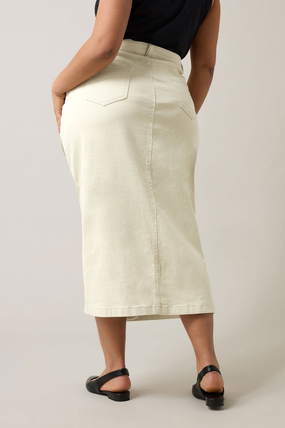 Evans Curve Cream Button Through Denim Maxi Skirt