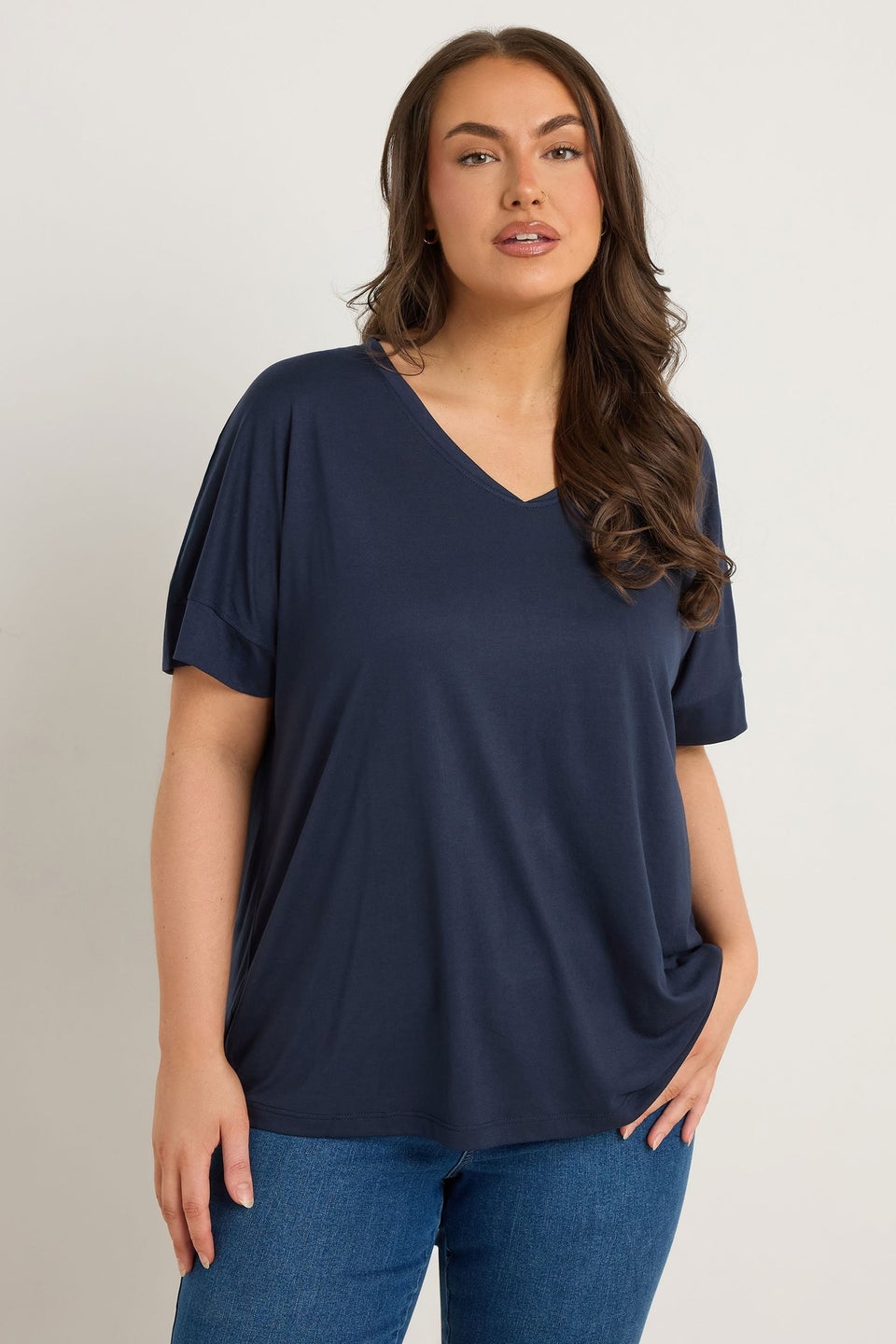 Evans Curve Navy Blue Short Sleeve Modal Rich T-Shirt