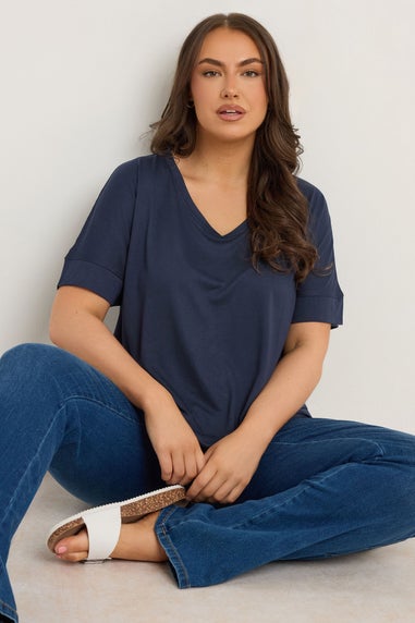 Evans Curve Navy Blue Short Sleeve Modal Rich T-Shirt