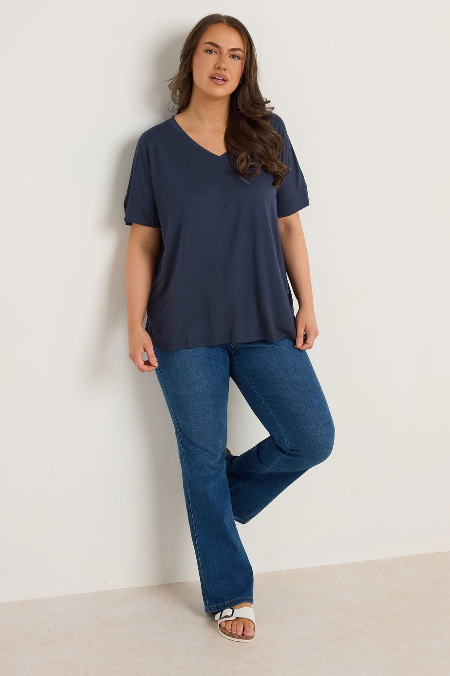 Evans Curve Navy Blue Short Sleeve Modal Rich T-Shirt