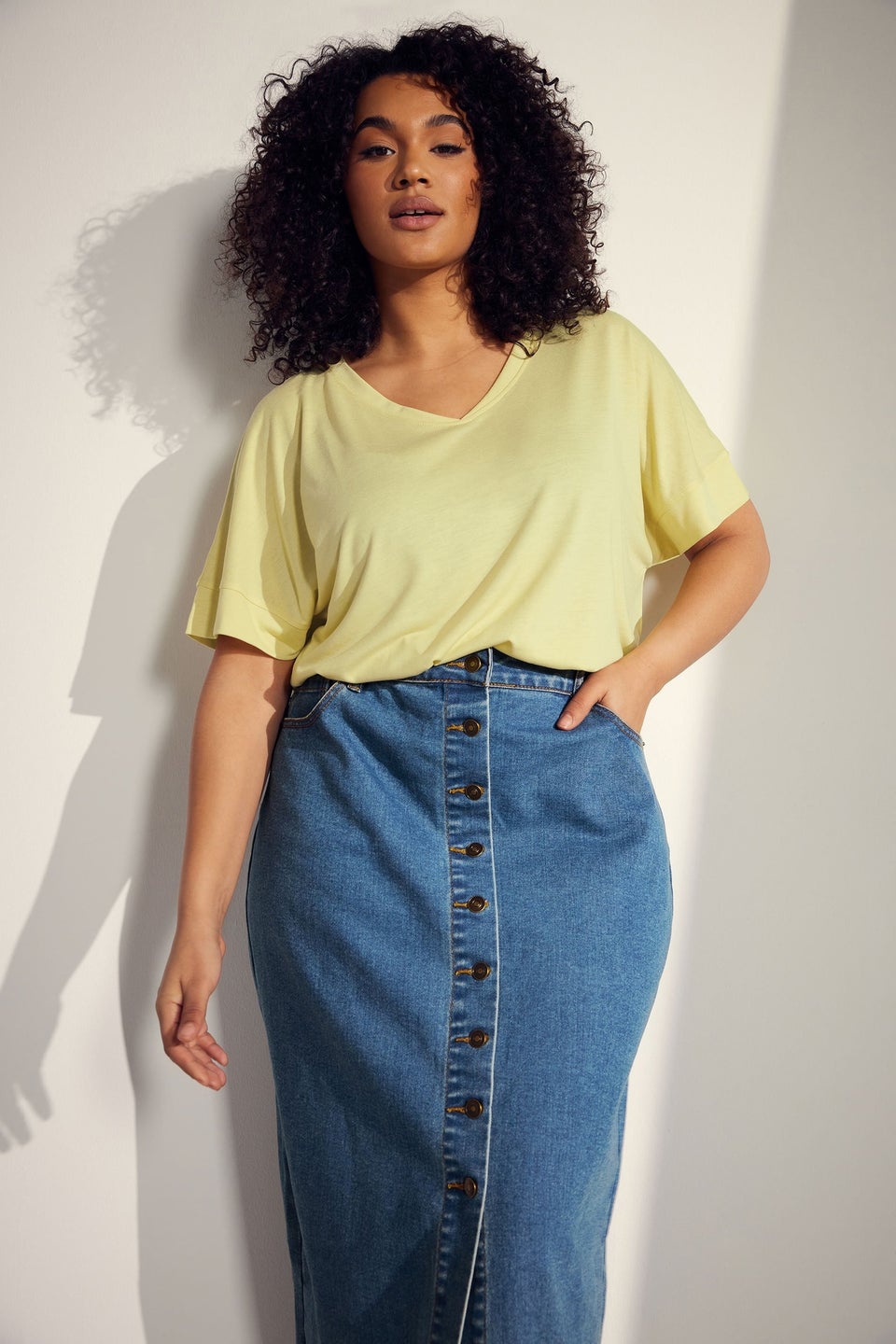 Evans Curve Yellow Short Sleeve Modal Rich T-Shirt