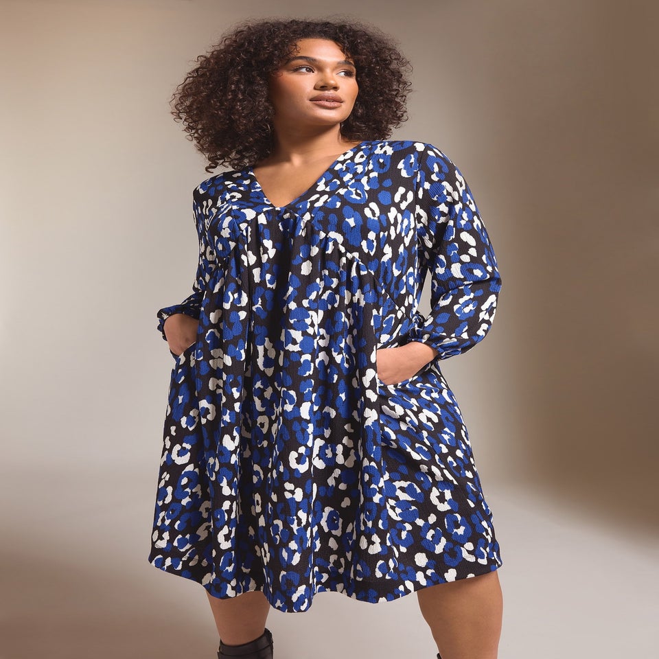 Evans Curve Blue Animal Print Jersey Crepe Dress