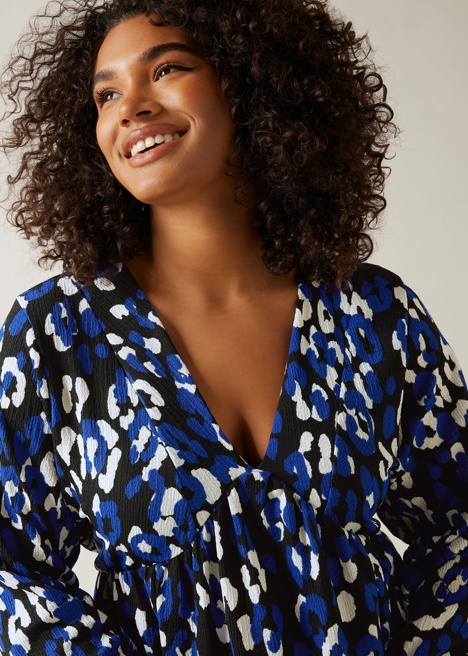 Evans Curve Blue Animal Print Jersey Crepe Dress