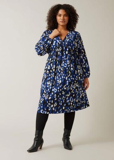 Evans Curve Blue Animal Print Jersey Crepe Dress