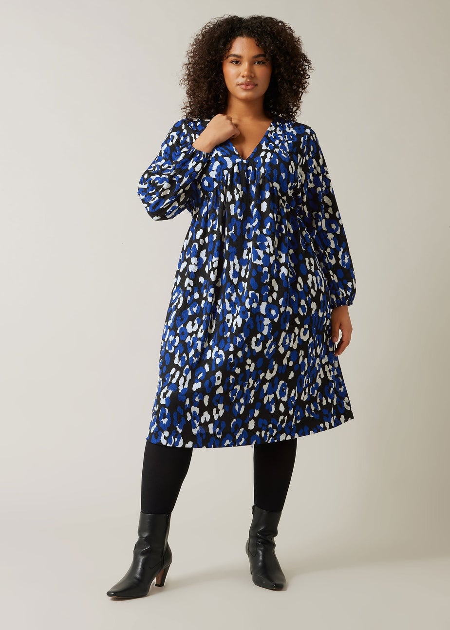 Evans Curve Blue Animal Print Jersey Crepe Dress