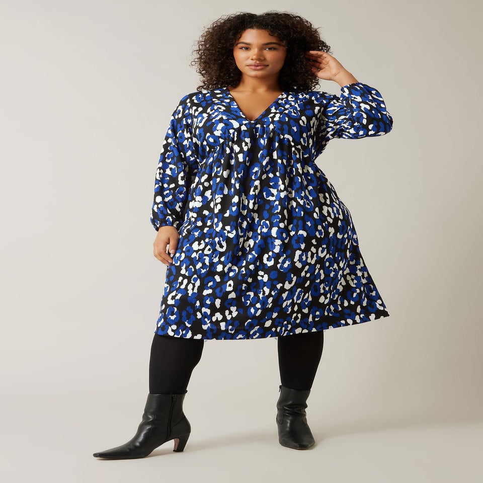 Evans Curve Blue Animal Print Jersey Crepe Dress