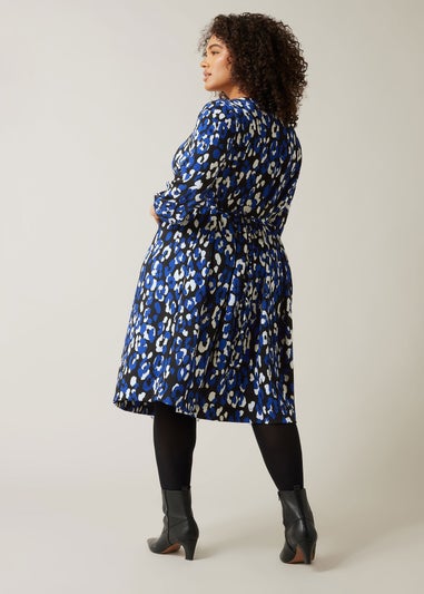 Evans Curve Blue Animal Print Jersey Crepe Dress