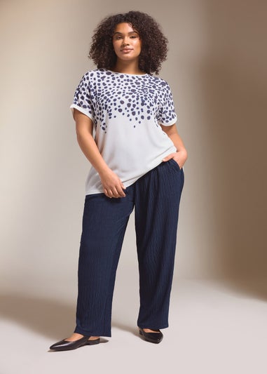 Evans Curve Navy Blue Plisse Wide Leg Trousers
