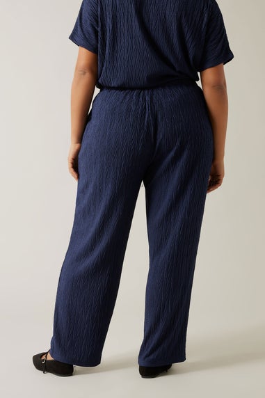 Evans Curve Navy Blue Plisse Wide Leg Trousers