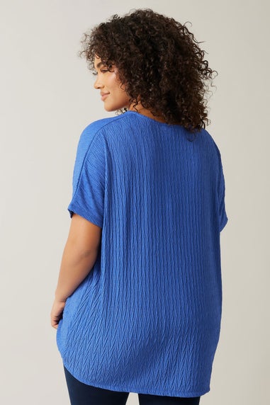 Evans Curve Blue Plisse Pleat Front Top