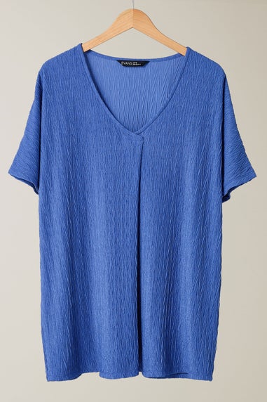 Evans Curve Blue Plisse Pleat Front Top