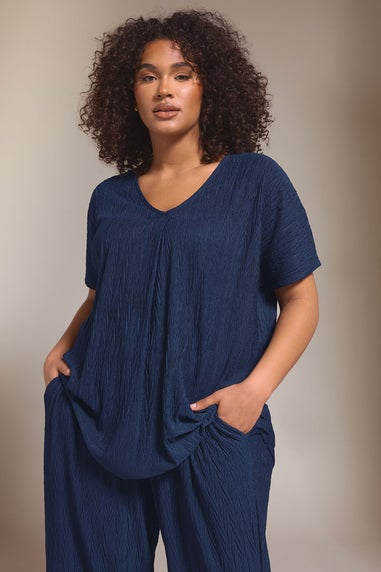 Evans Curve Navy Blue Plisse Pleat Front Top