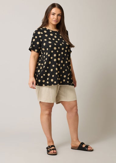 Evans Curve Black Crepe Spot Print Top
