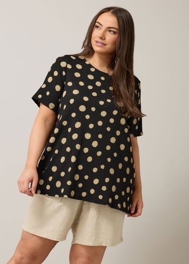 Evans Curve Black Crepe Spot Print Top