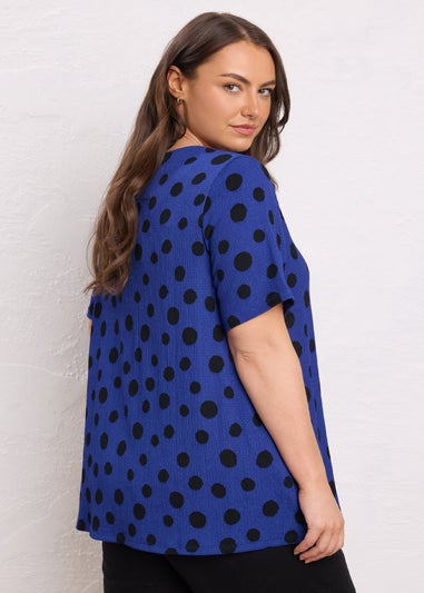 Evans Curve Cobalt Blue Crepe Spot Print Top