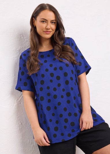 Evans Curve Cobalt Blue Crepe Spot Print Top