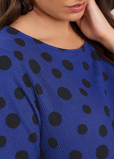 Evans Curve Cobalt Blue Crepe Spot Print Top