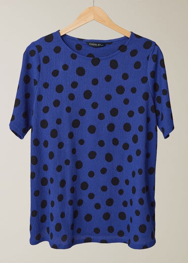 Evans Curve Cobalt Blue Crepe Spot Print Top