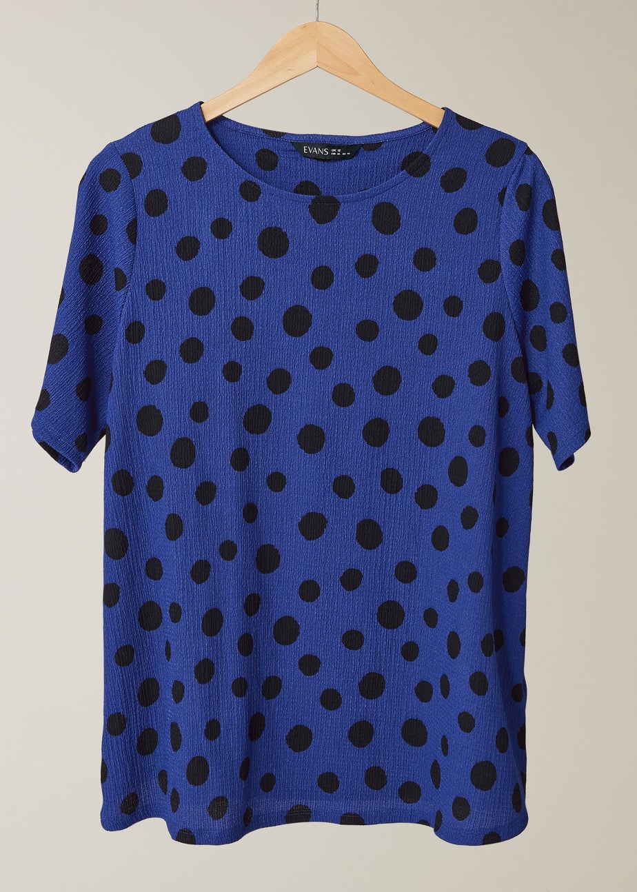 Evans Curve Cobalt Blue Crepe Spot Print Top