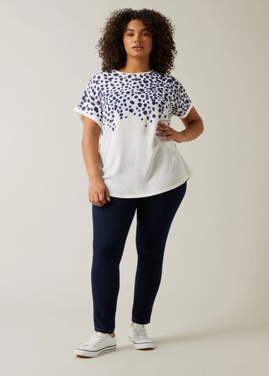 Evans Curve White & Blue Spot Print T-Shirt