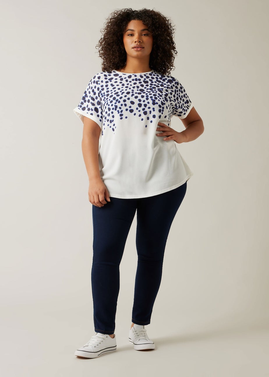 Evans Curve White & Blue Spot Print T-Shirt