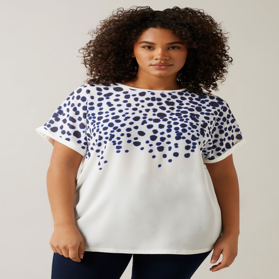 Evans Curve White & Blue Spot Print T-Shirt