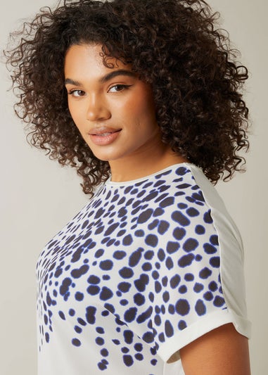 Evans Curve White & Blue Spot Print T-Shirt