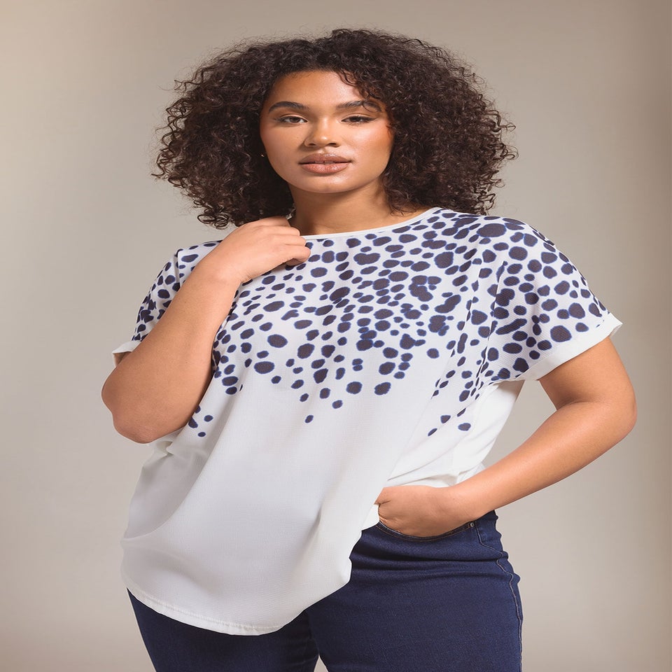 Evans Curve White & Blue Spot Print T-Shirt