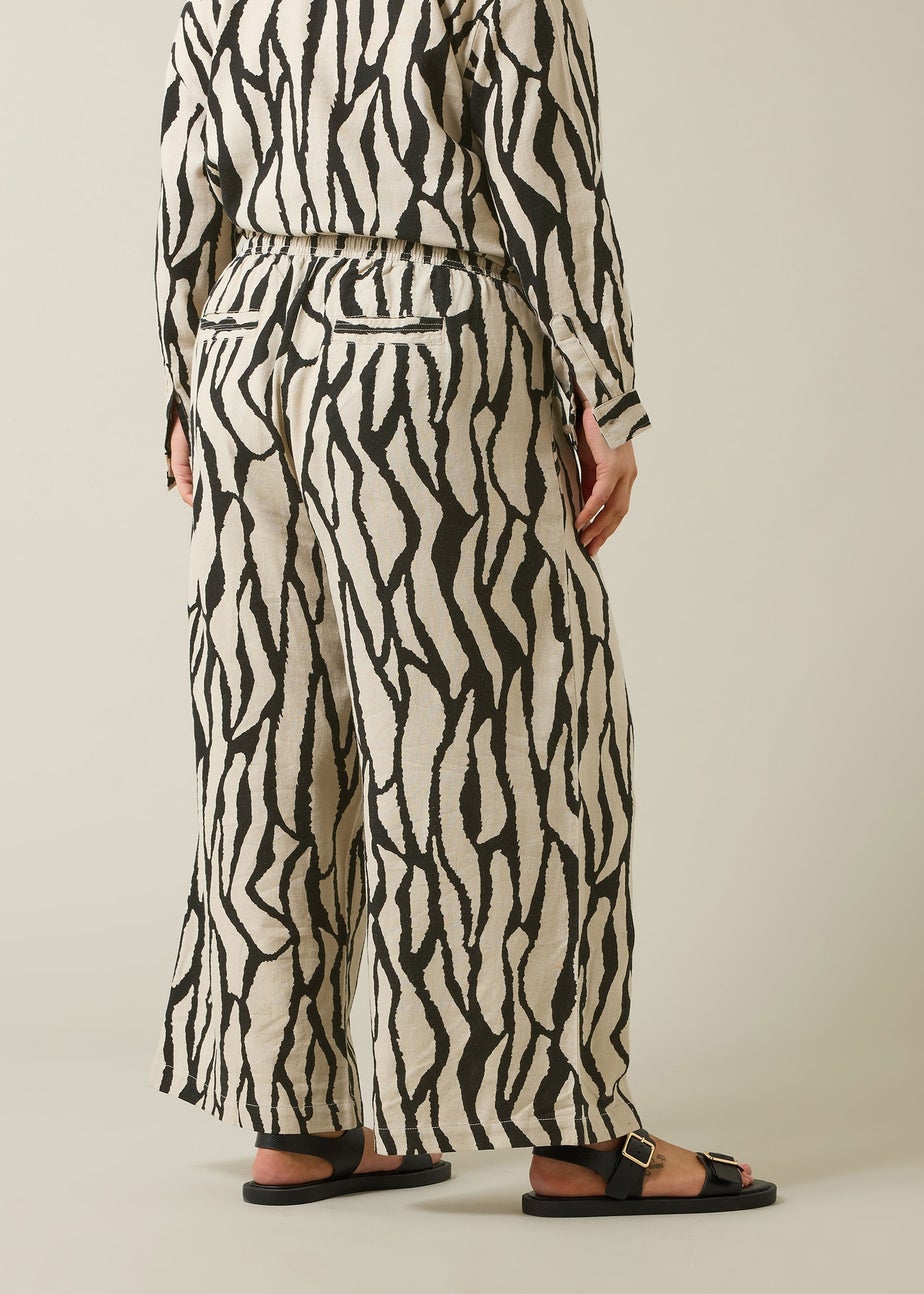 Evans Curve Natural Brown Abstract Print Premium Linen Trousers