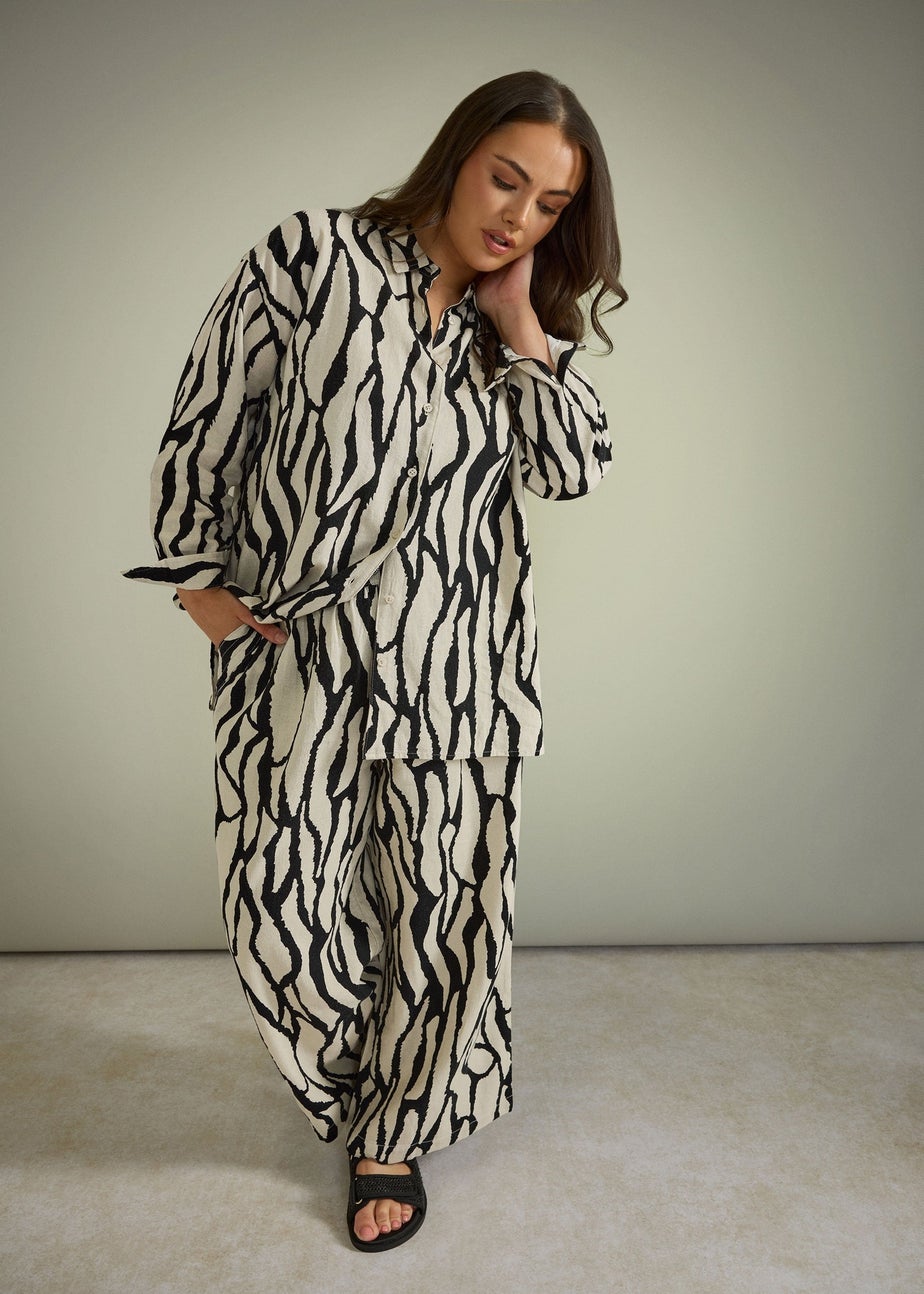 Evans Curve Natural Brown Abstract Print Premium Linen Trousers