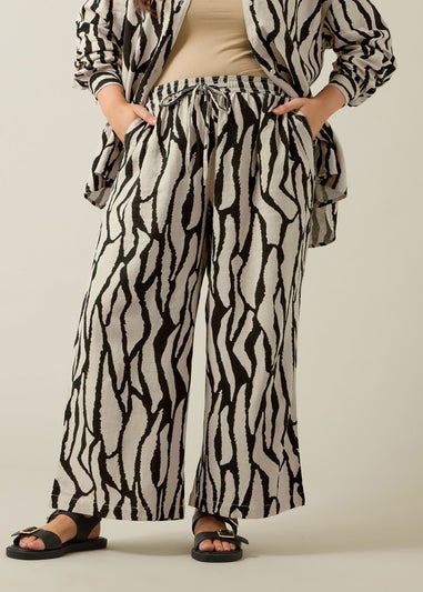 Evans Curve Natural Brown Abstract Print Premium Linen Trousers